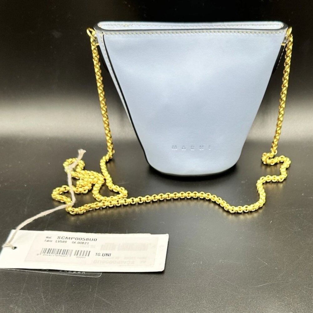 Marni Chain Shoulder Bag Blue Leather SCMP0058U0 NEW WITH TAGS